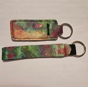 Matching Keychains Wristlet, lip balm holder, Pink/green, New!